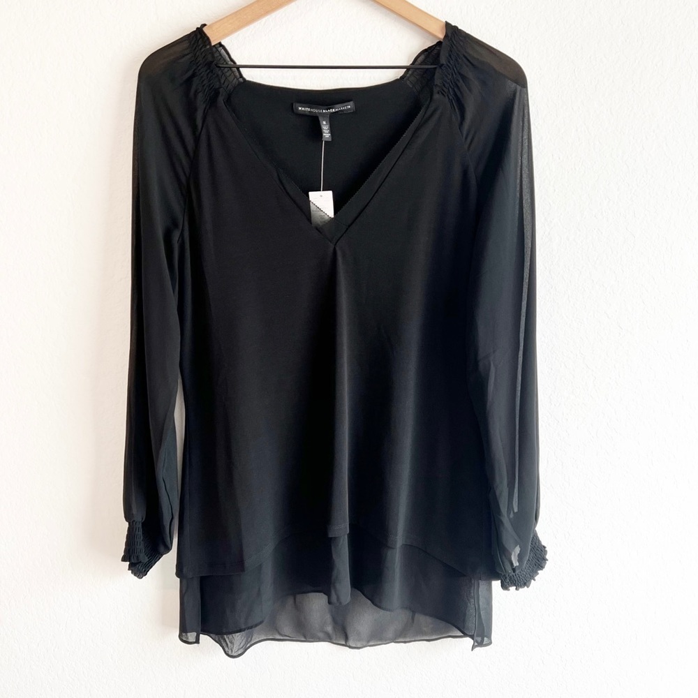 WHITE HOUSE BLACK  MARKET MEDIUM LONG SLEEVE SHEER BLACK BLOUSE
